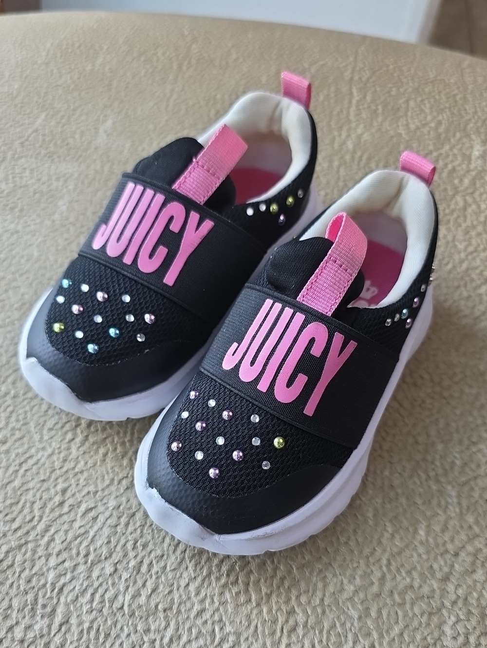 Juicy Couture Black & Pink Kids Slip-On Sneakers with Rhinestones Item#1010